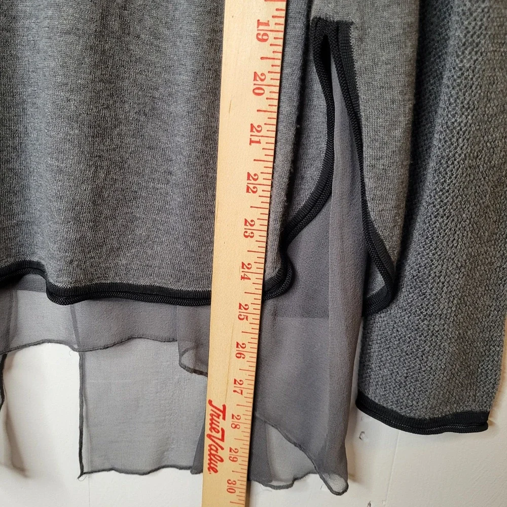 Elie Tahari Merino Wool Silk Trim Layered Hem Sweater Grey Womens Med WhimsiGoth